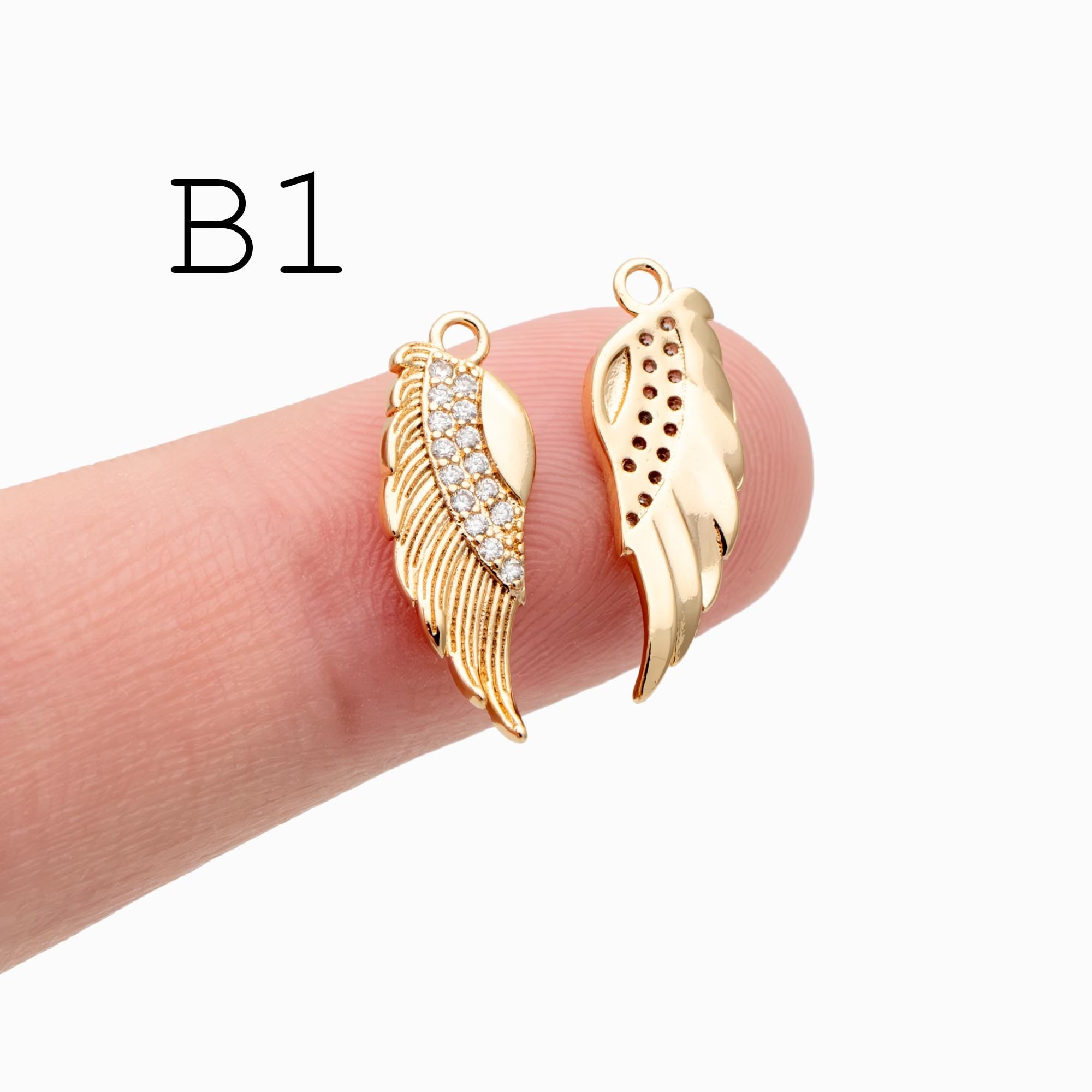 4pcs Gold/ Silver Tone Wing Charms , Real 18K Gold/ Rhodium plated Brass Wing Pendants , Color Not Easily Tarnish (GB-383)